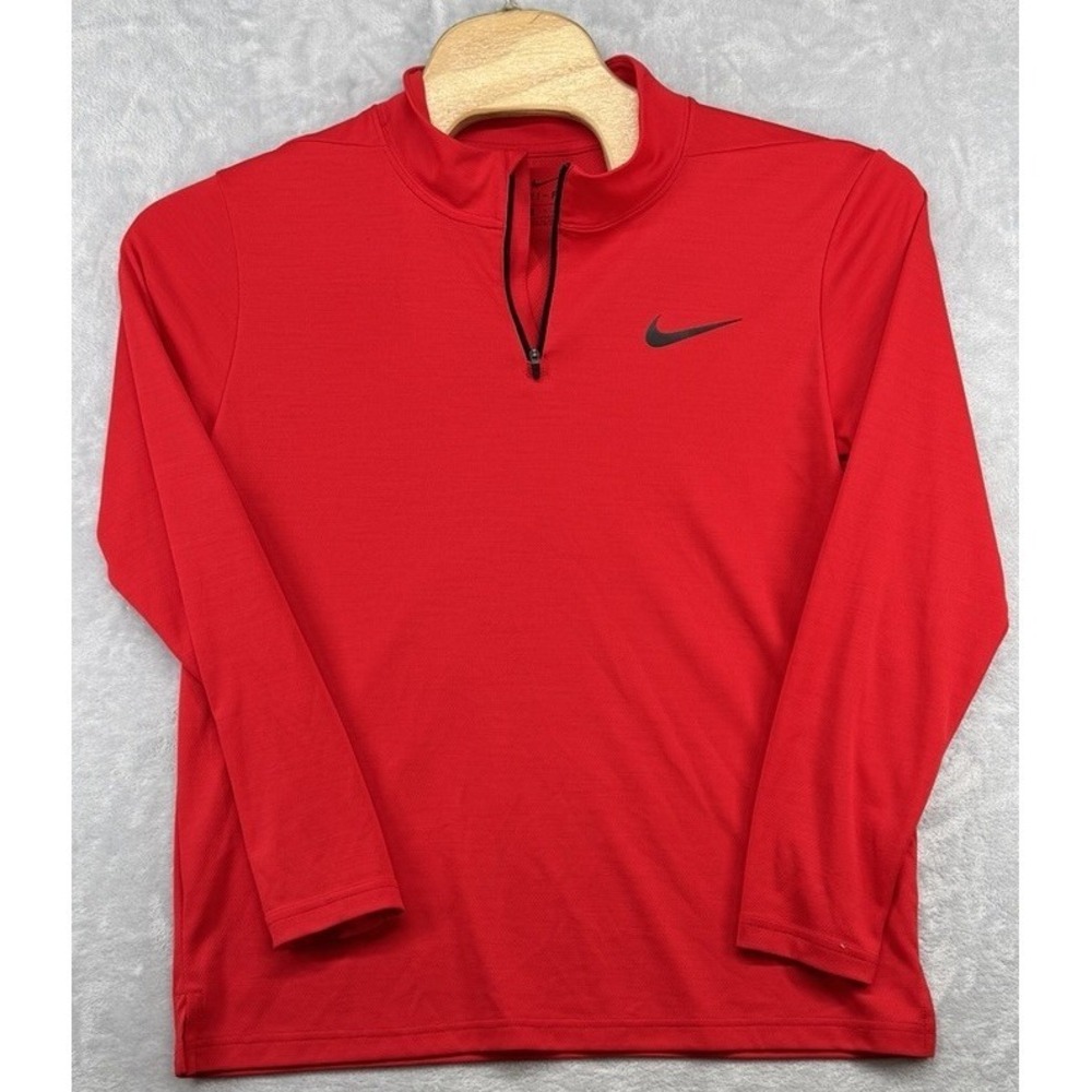 Nike Dri-Fit Red 1/4 Zip Peformance Long Sleeve Shirt Men's Size L READ